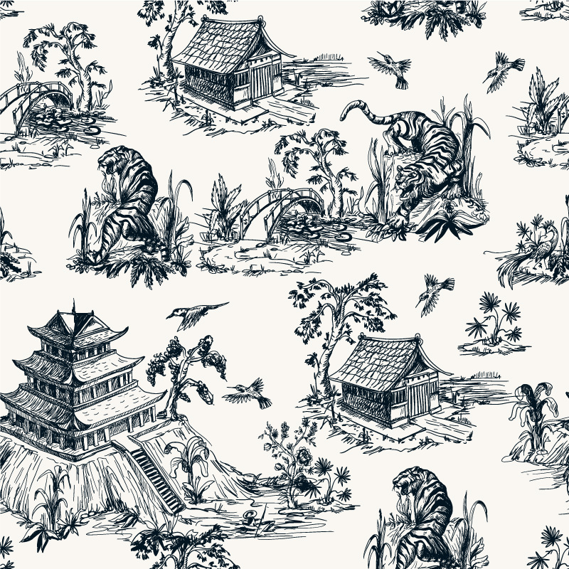 Granatowy chiński wzór