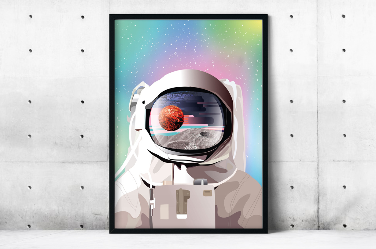 Plakat - Kosmonauta w kolorach - fototapeta.shop