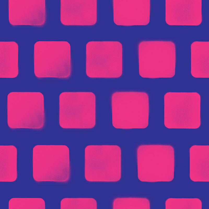 Różowe kwadraty na niebieskim tle