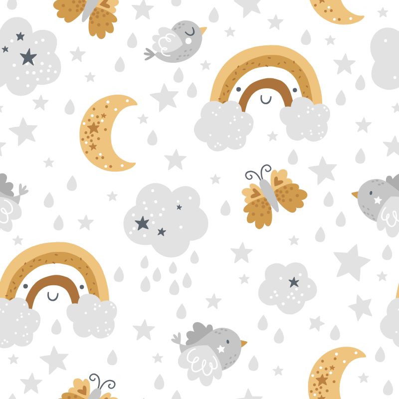 Żółte tęcze i szare chmurki