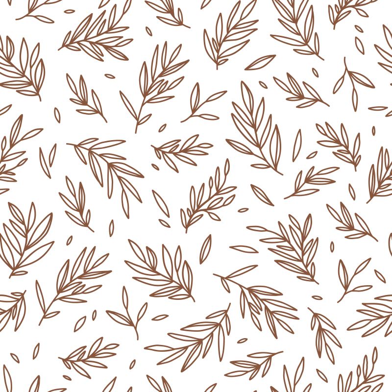 Brązowe obrysy listków na białym tle