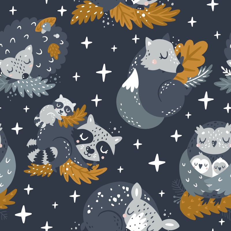 Śpiące zwierzaki na tle nieba