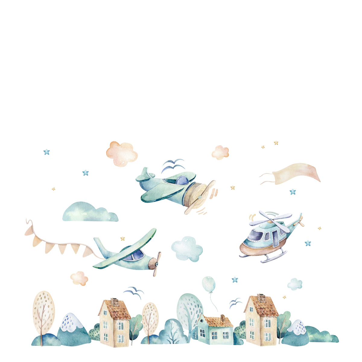 Bajkowe samoloty w pastelowych kolorach