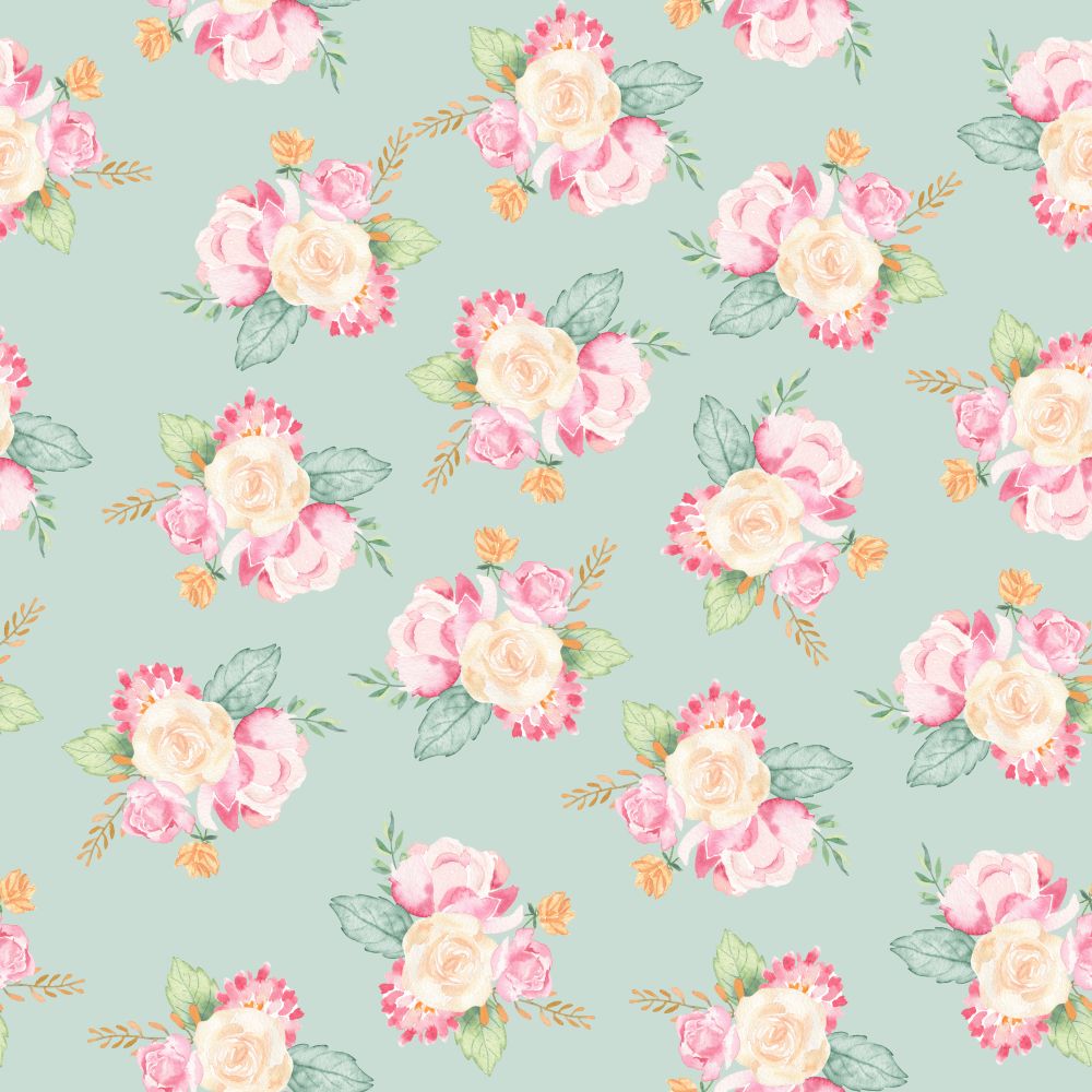 Bukiety róż na seledynowym tle