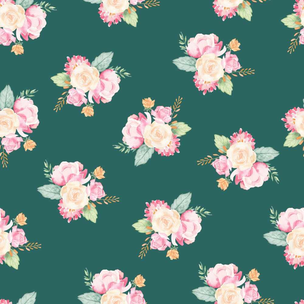 Różane bukiety na zielonym tle