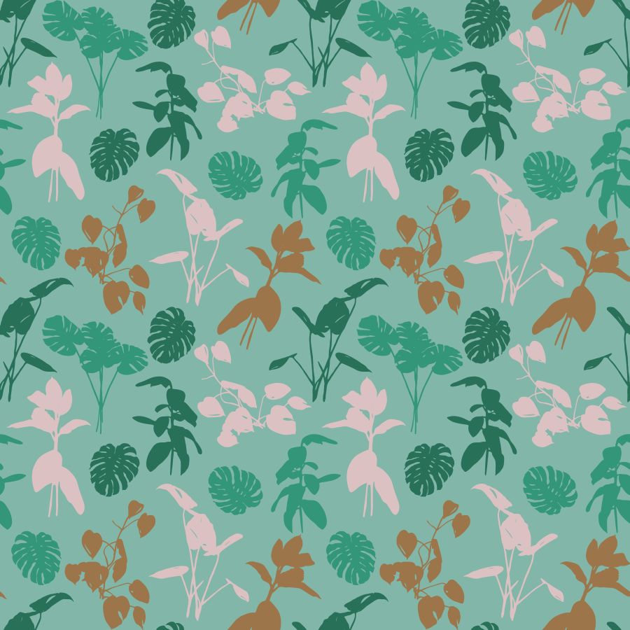 Egzotyczne liście na seledynowym tle