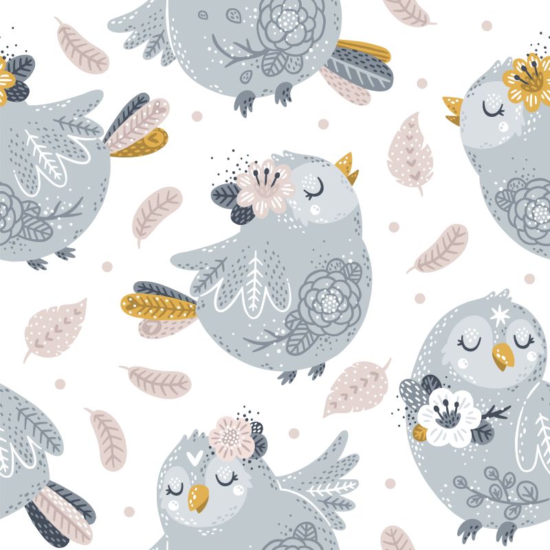 Szare ptaszki i liście