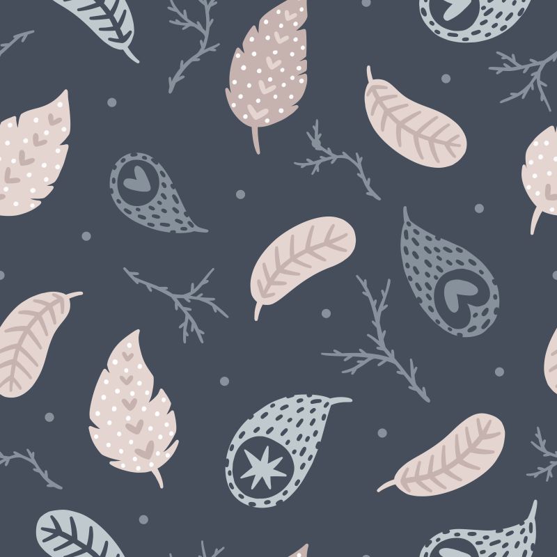 Piórka i gałązki na granatowym tle