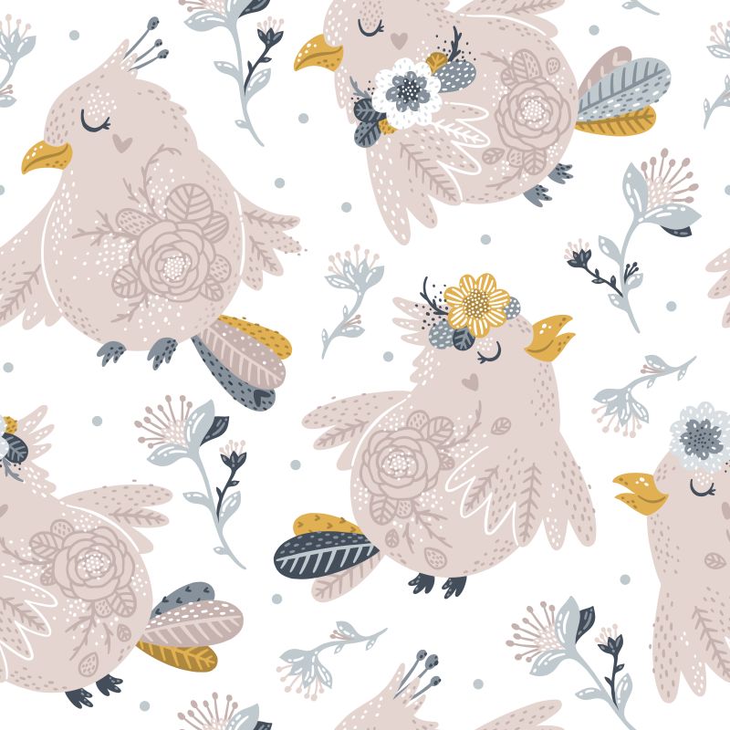 Różowe ptaszki i kwiaty