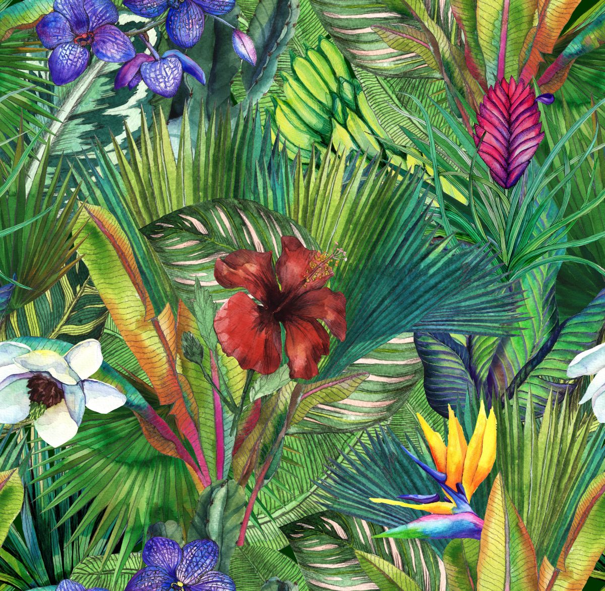 Egzotyczne kwiaty w malowanej dżungli