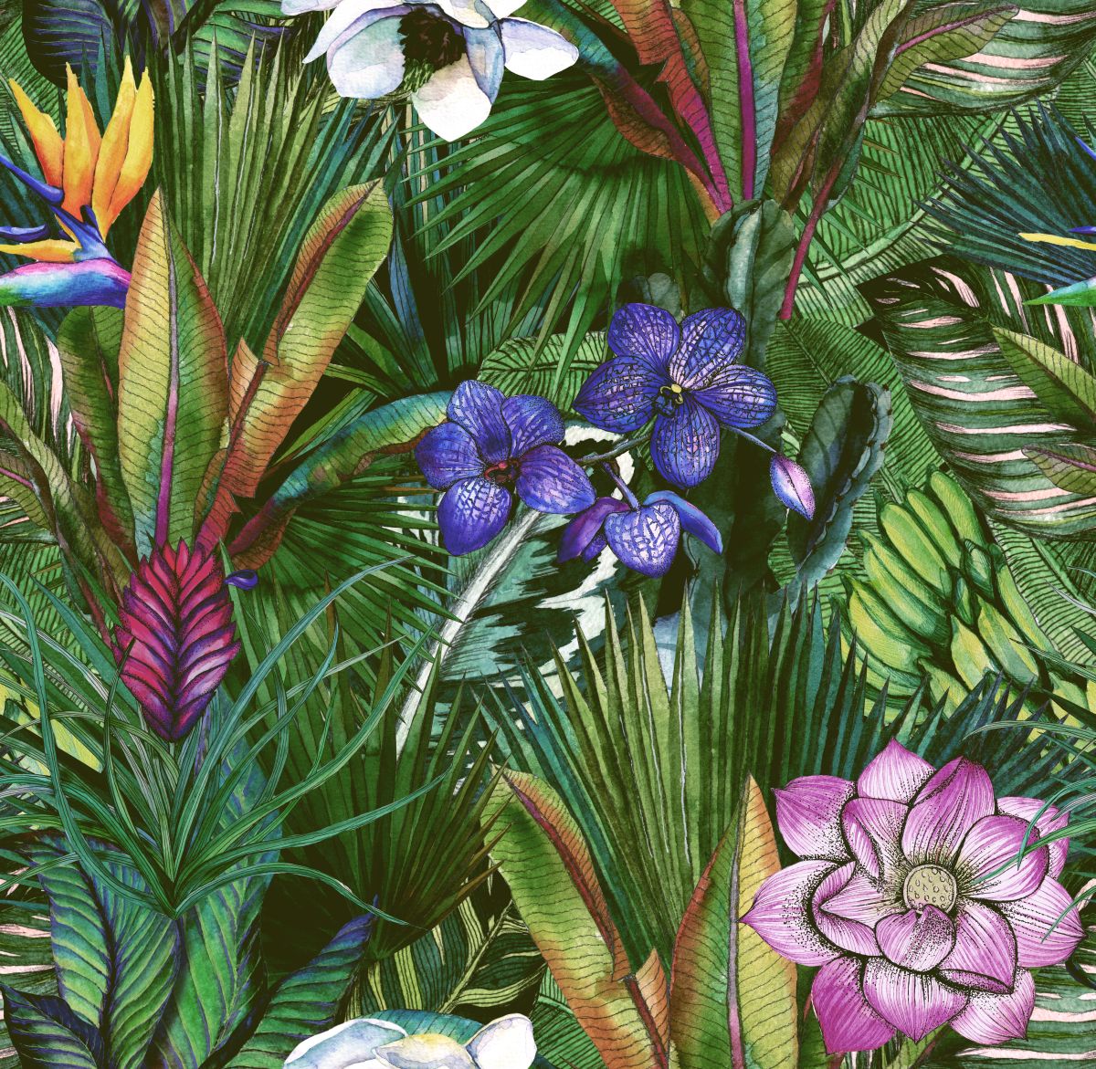 Fioletowy kwiat w gęstwinie liści