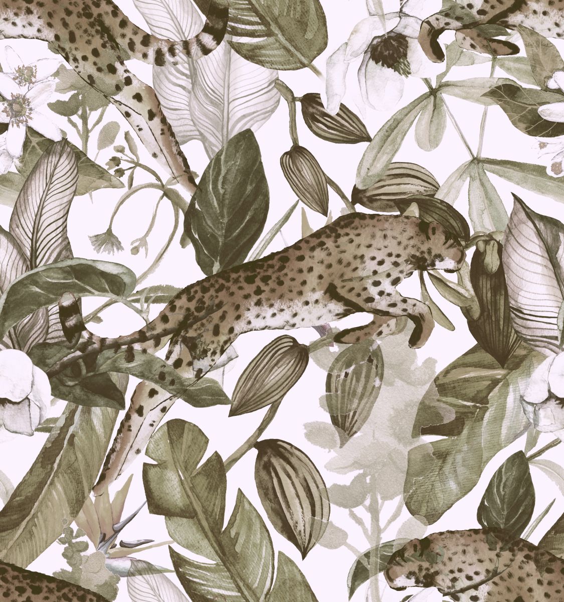 Lampart w zielonych liściach