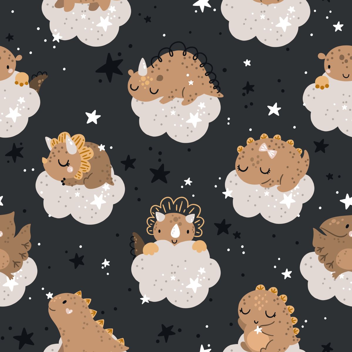 Śpiące dinozaury na nocnym niebie