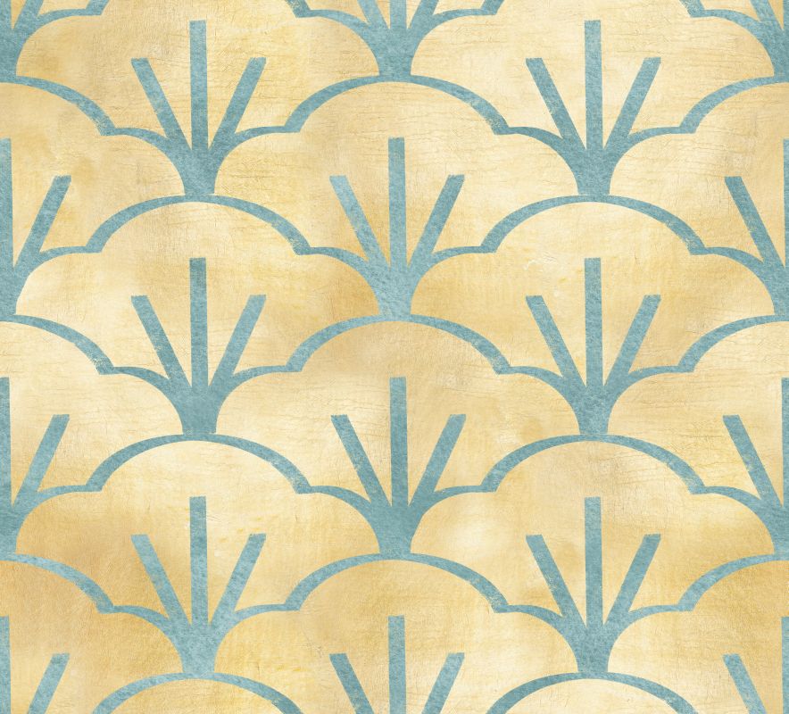 Niebieskie chmurki, drzewa na beżowym tle