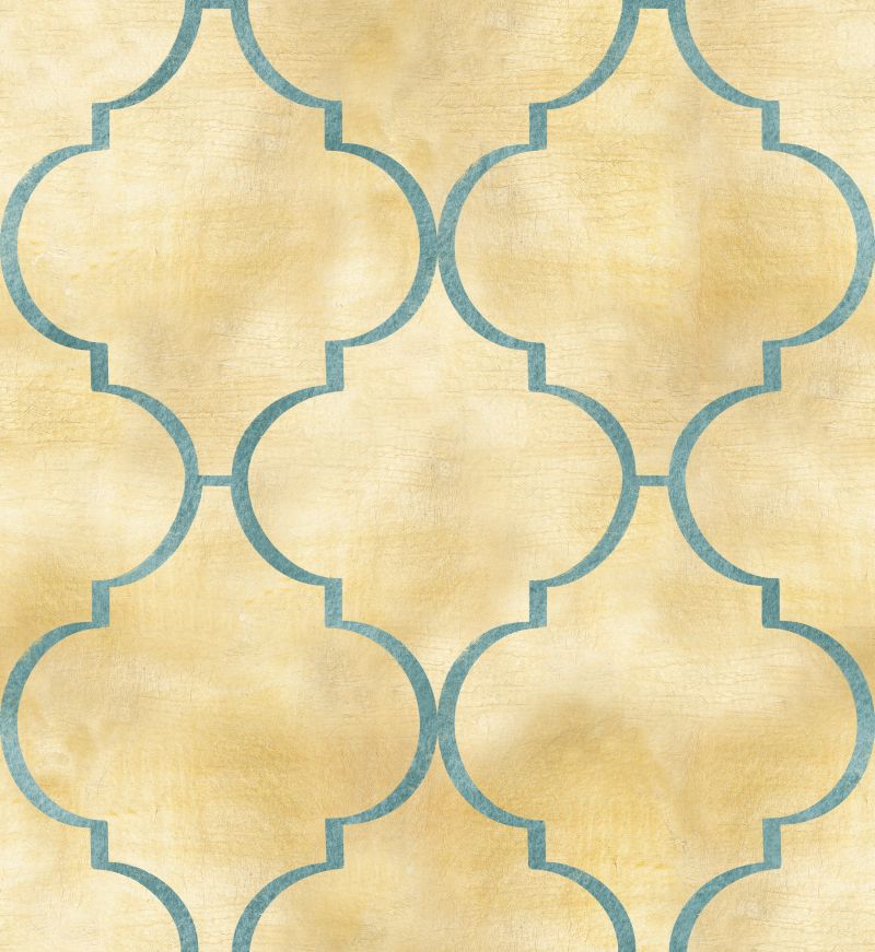 Marokańska koniczyna niebieski wzór na beżowym tle