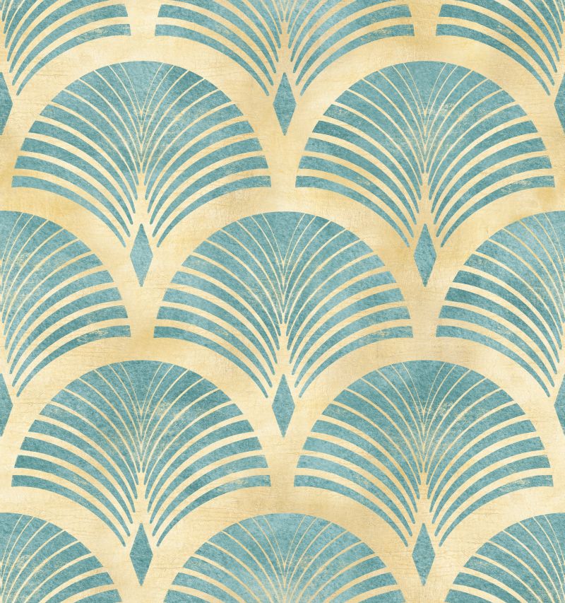 Geometryczny, niebieski pióropusz na beżowym tle