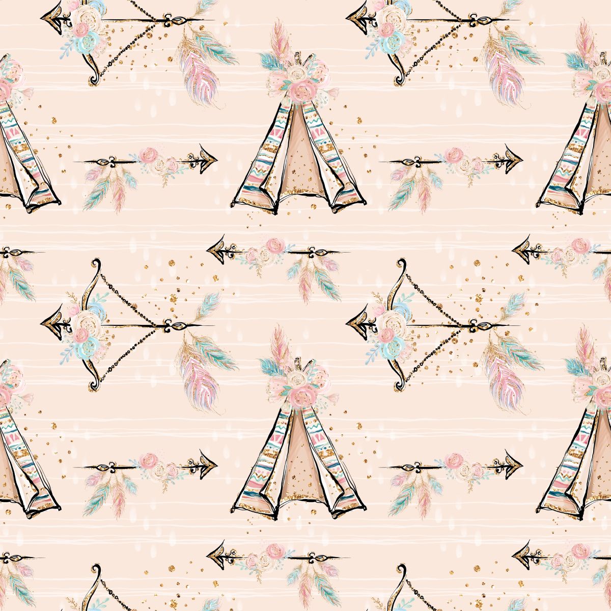 Tipi i strzały na różowym tle