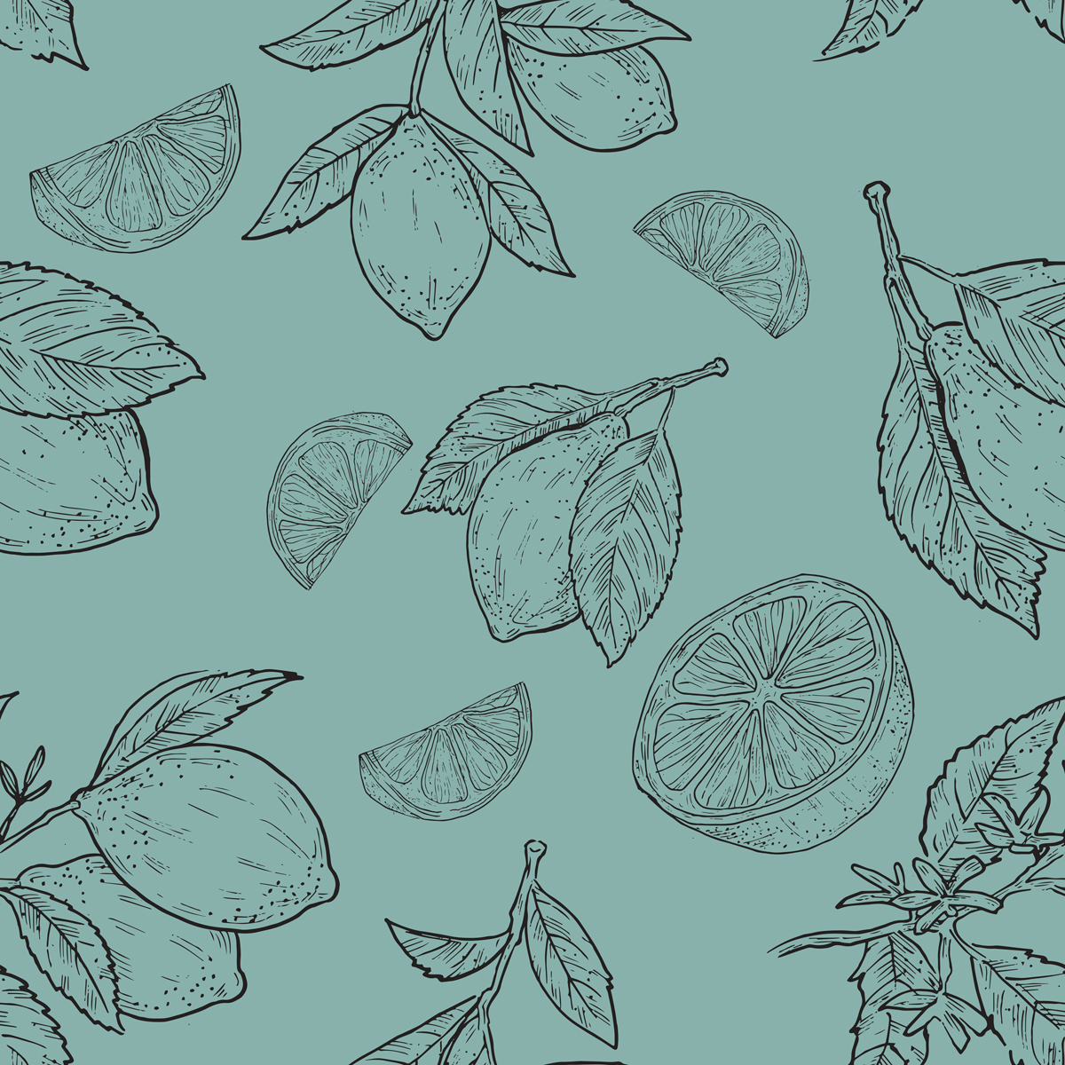 Szkicowane cytryny na zielonym tle