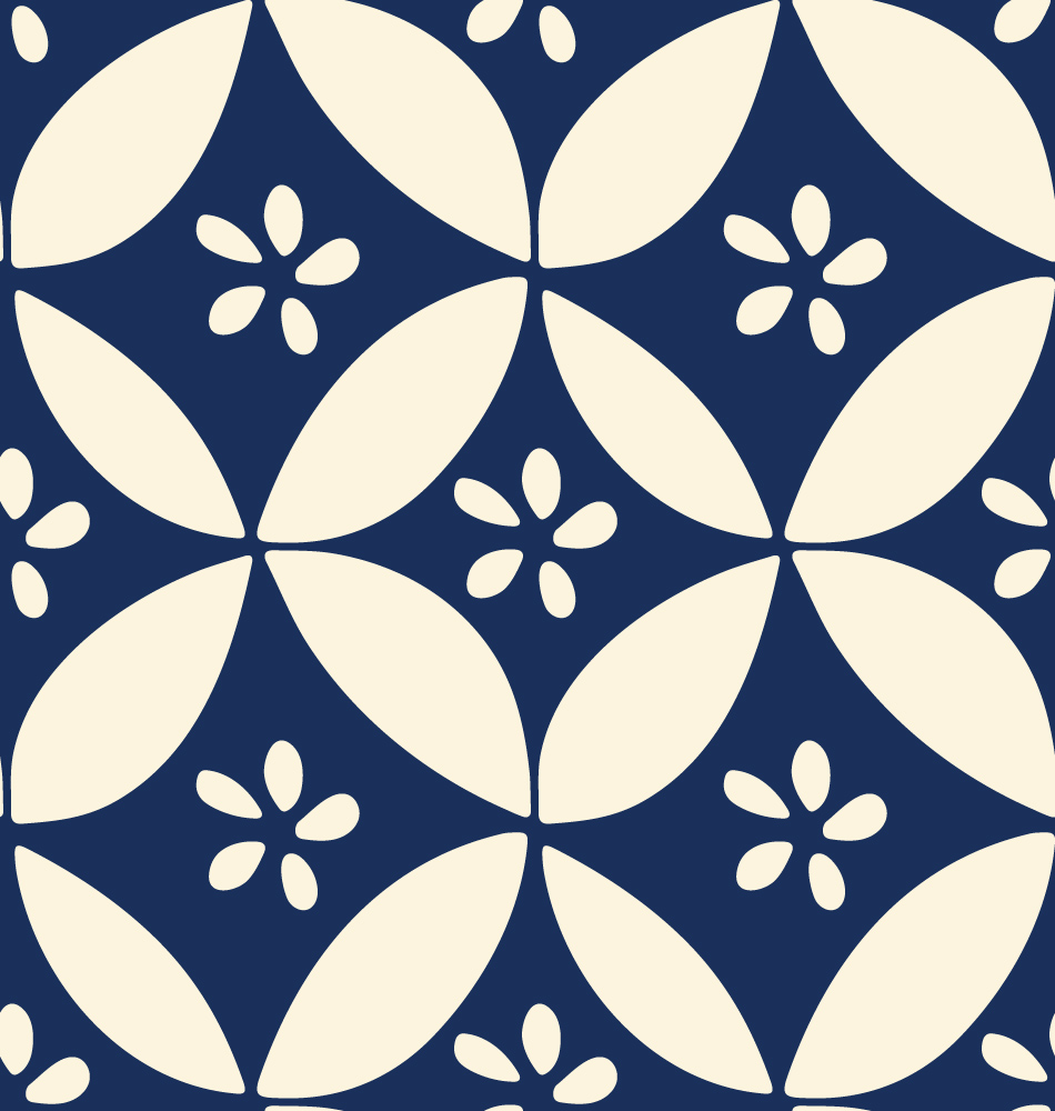 Beżowe kwiaty i łuki na granatowym tle