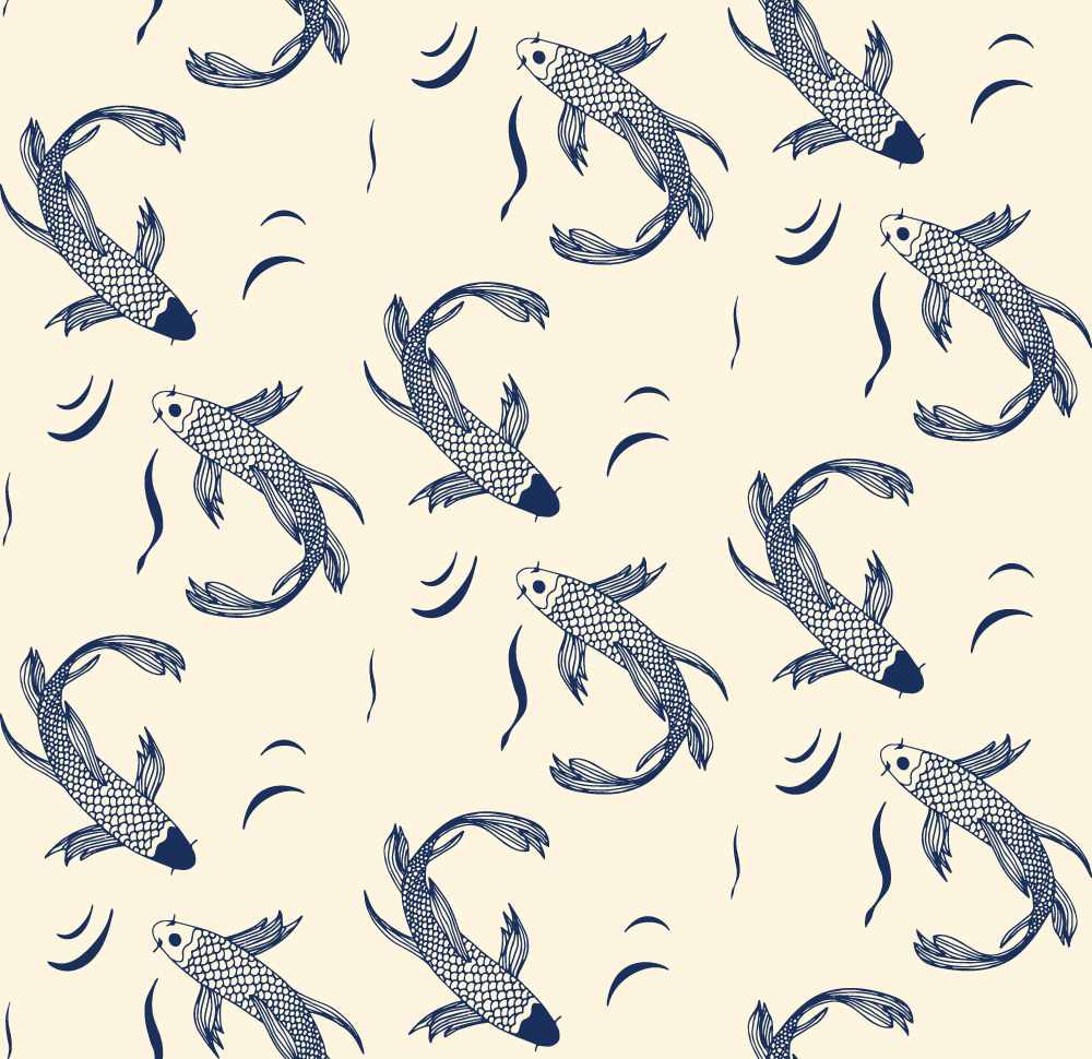 Granatowe ryby na beżowym tle