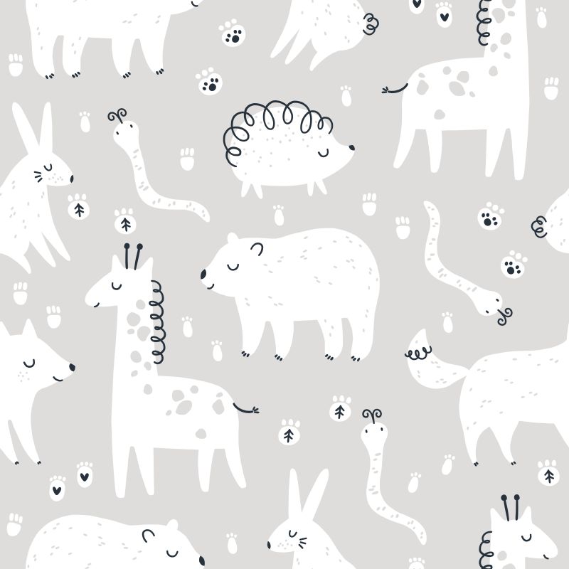 Zwierzęta i tropy na szarym tle