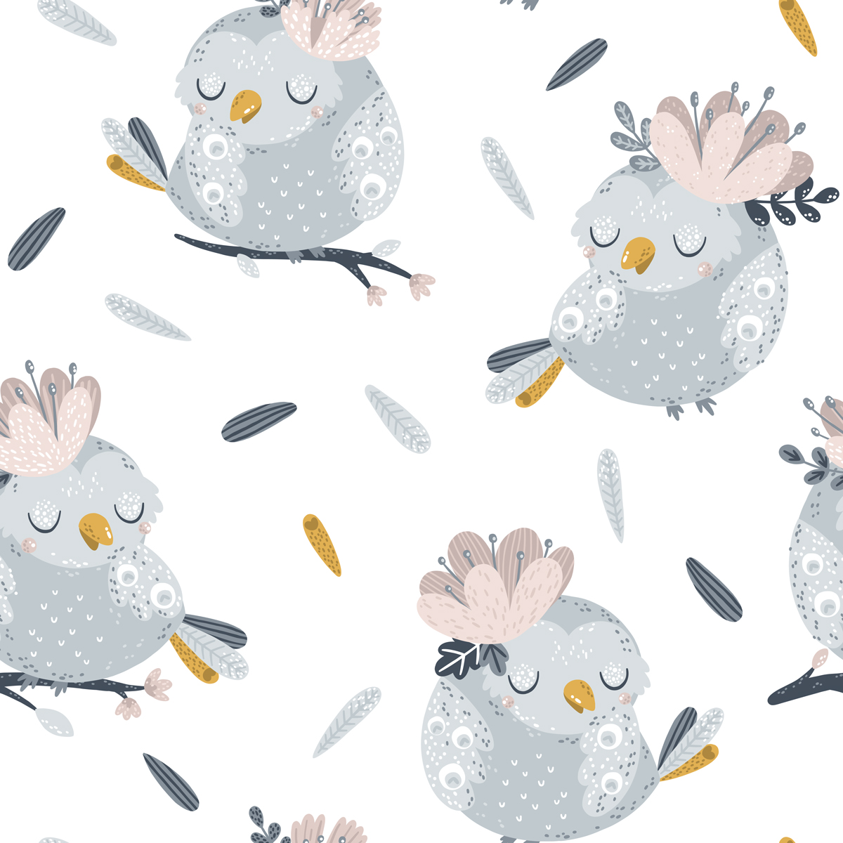 Śpiące ptaszki i piórka