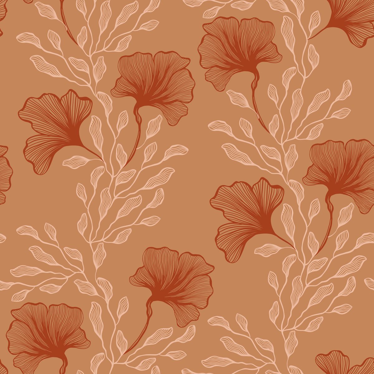 Listki i miłorząb na brązowym tle