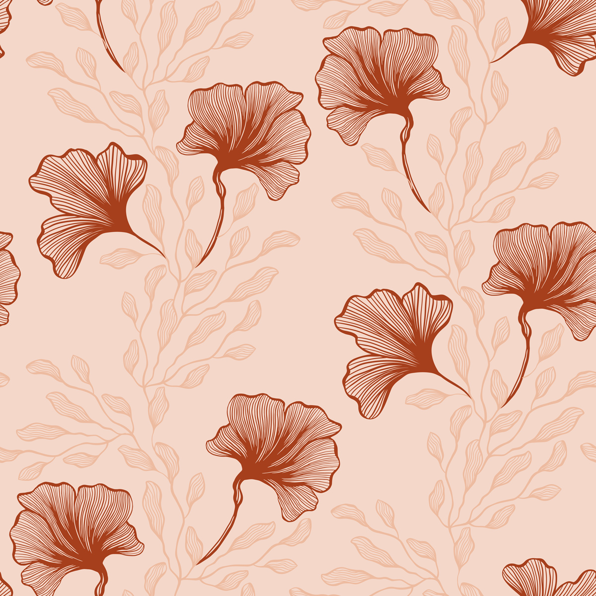 Listki i miłorząb na różowym tle