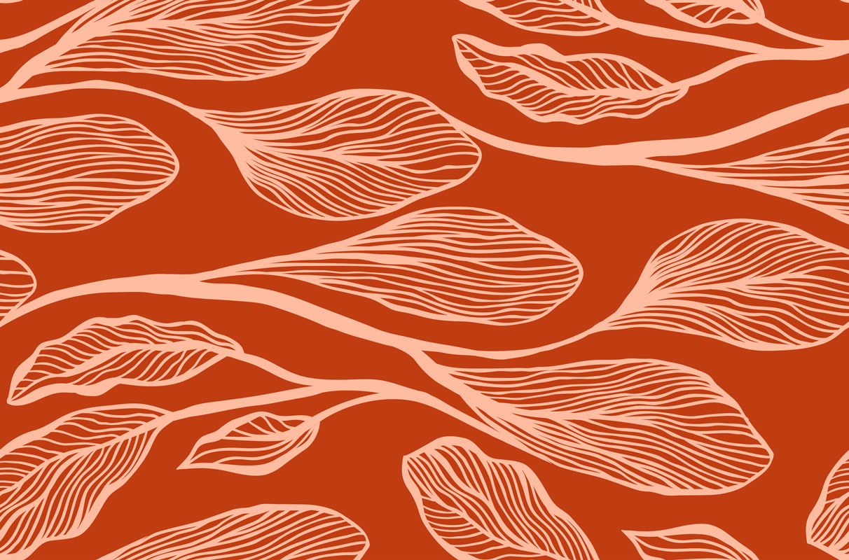 Podłużne, poziome blade liście na czerwonym tle