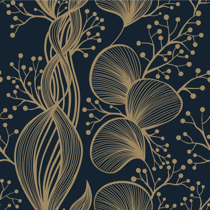 Beżowe florale na granatowym tle