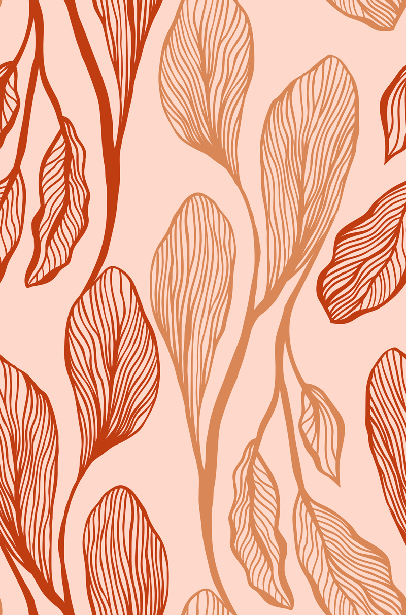 Długie liście w dwóch odcieniach na różowym tle