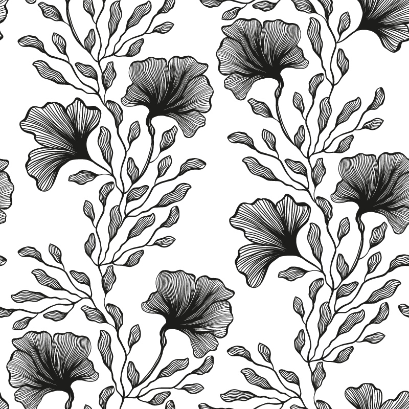 Czarno-białe listki i liście miłorzębu