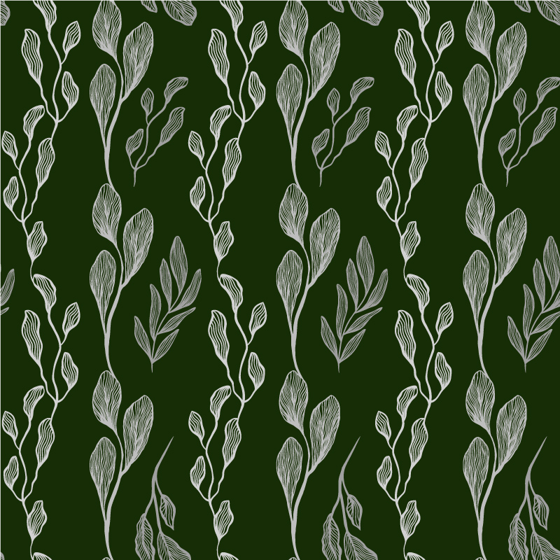 Szare, podłużne liście na zielonym, butelkowym tle