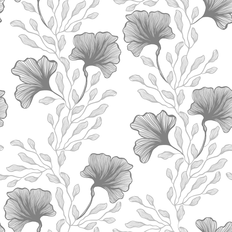 Listki i liście miłorzębu w szarościach na białym tle