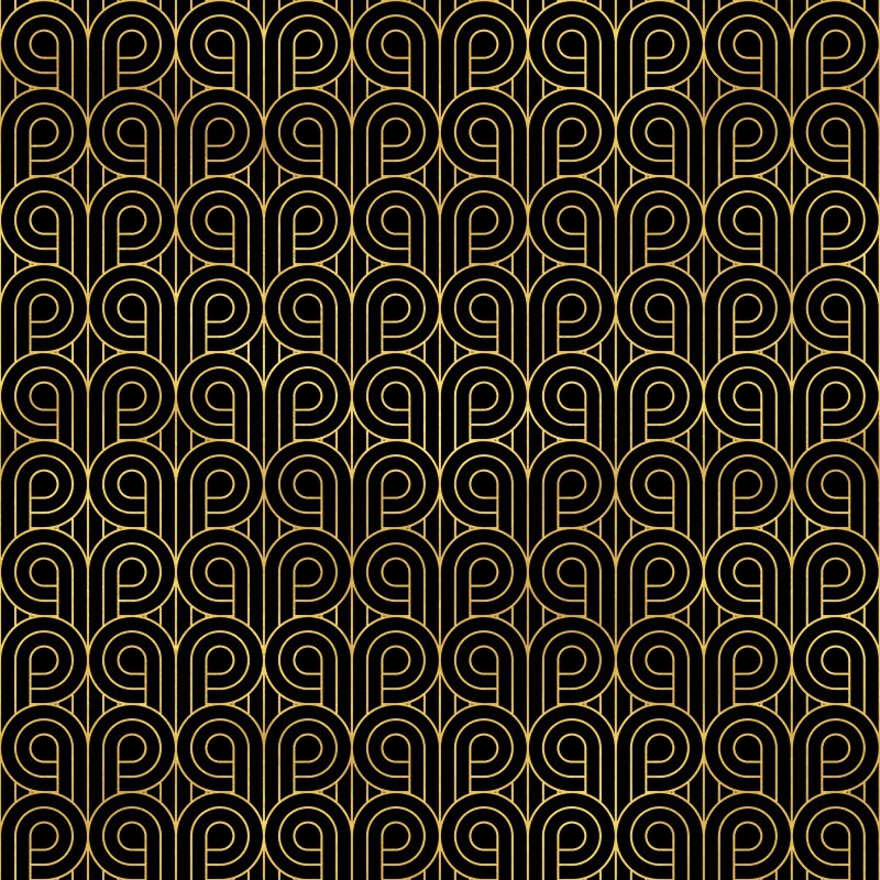 Zawijane wzorki retro na czarnym tle