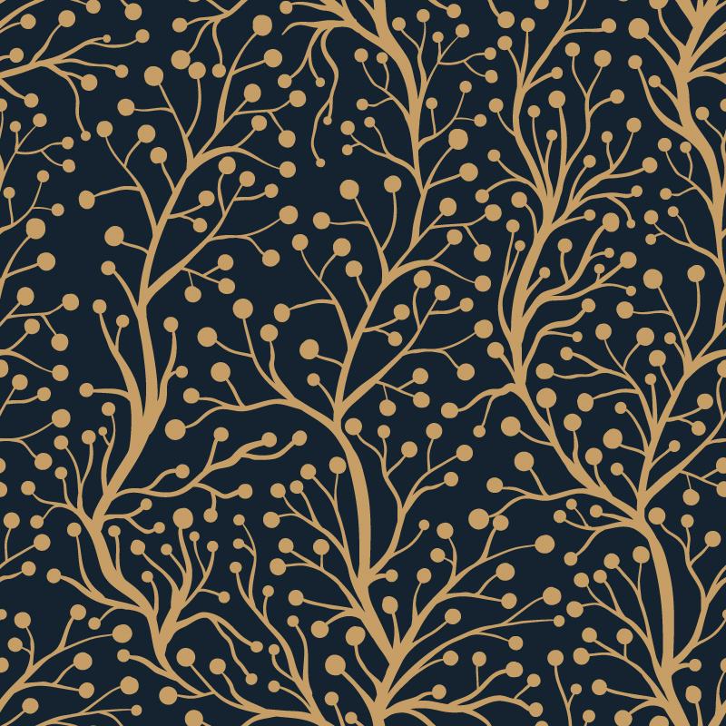 Żółte gałązki, drzewka na granatowym tle