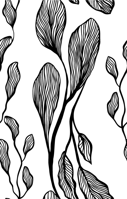 Czarne, pionowe liście na białym tle