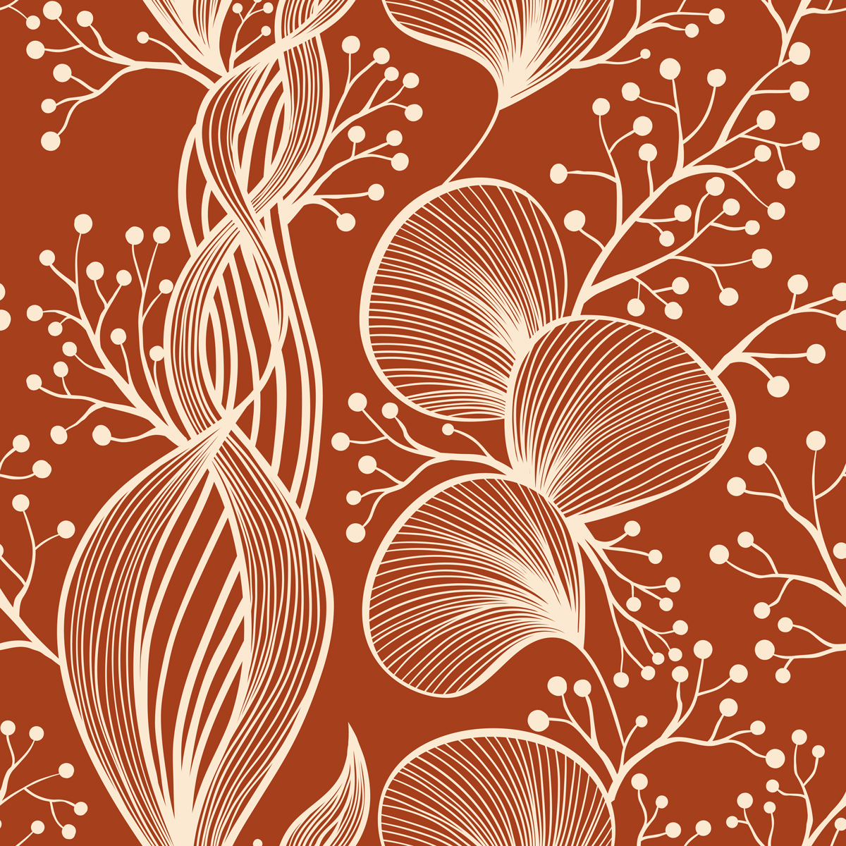 Beżowe florale na czerwonym tle