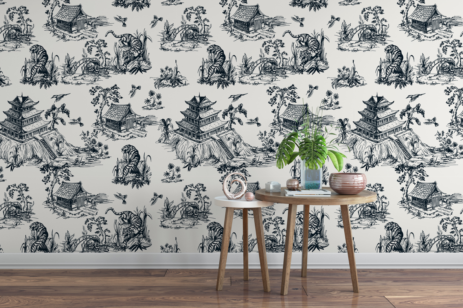 Tapeta - Granatowy chiński wzór - fototapeta.shop