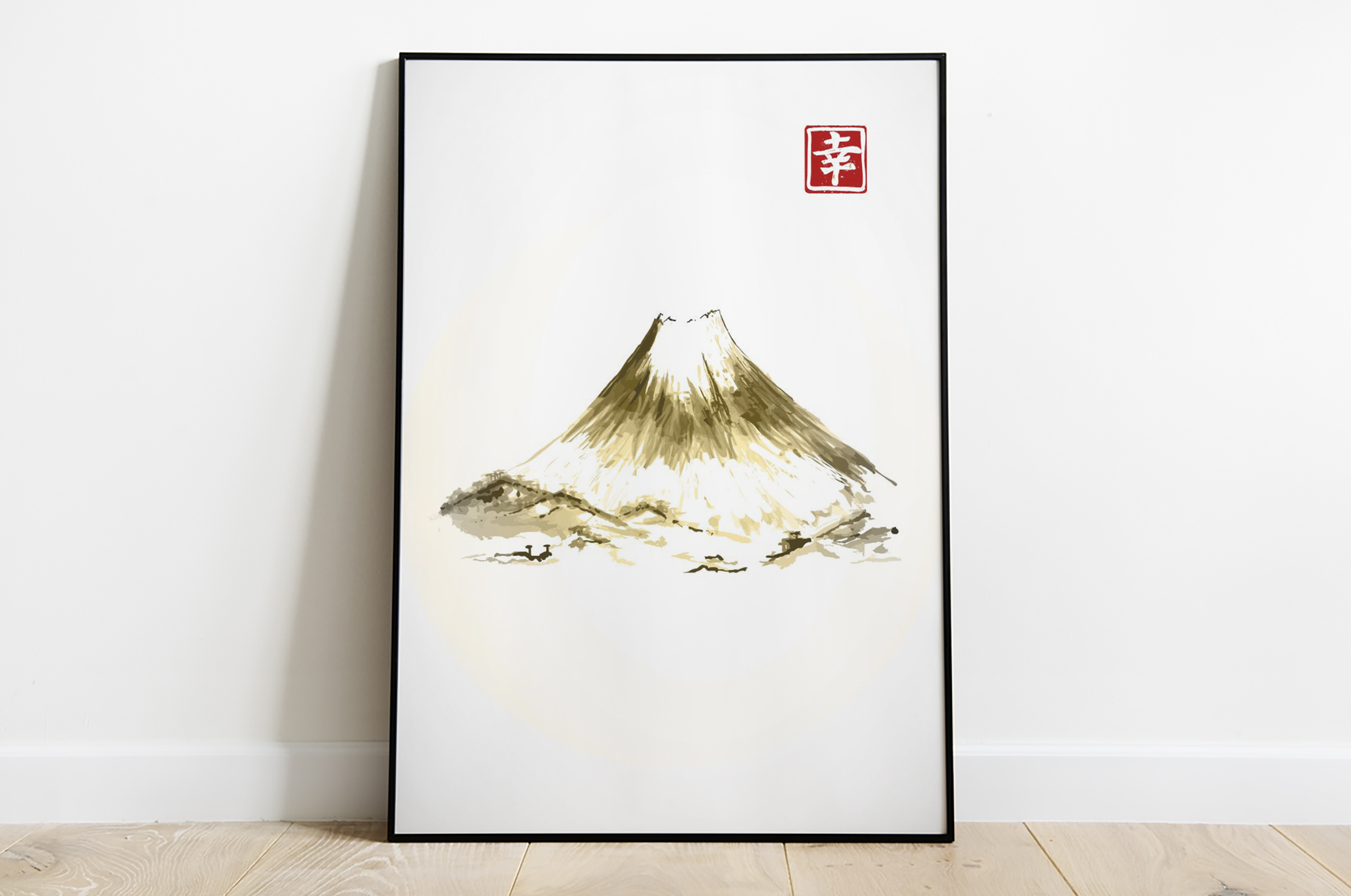 Japońskie ryciny - góra fuji w sepii