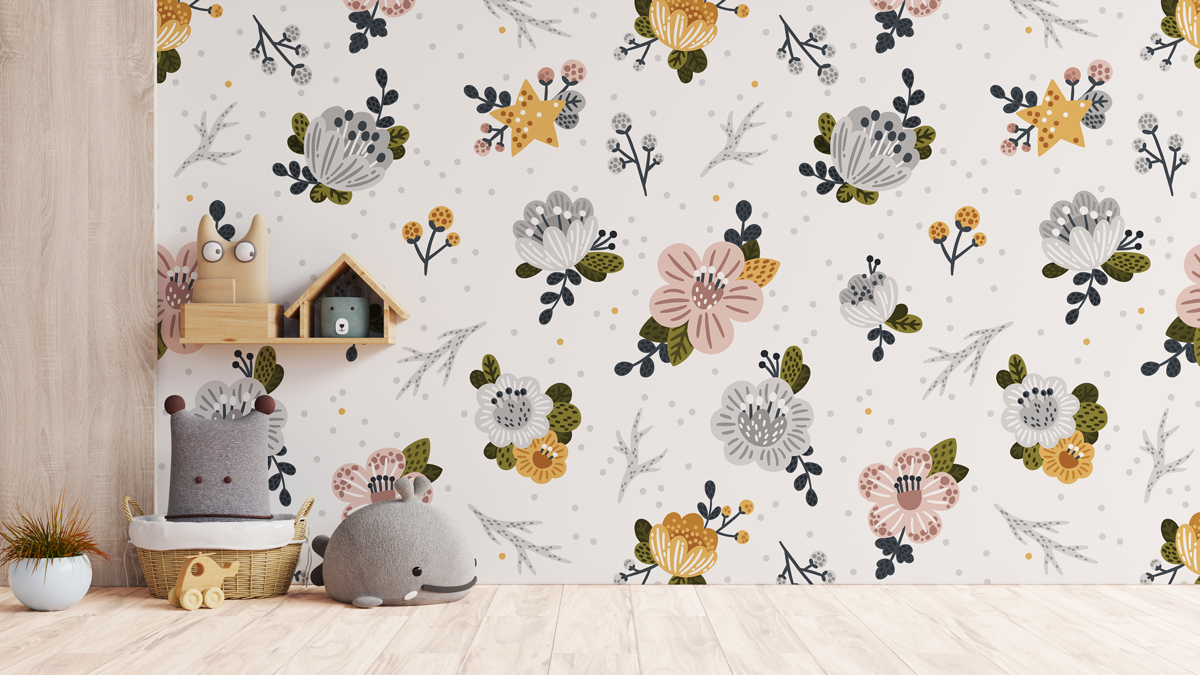 Tapeta - Różowo-szare malowane kwiaty - fototapeta.shop