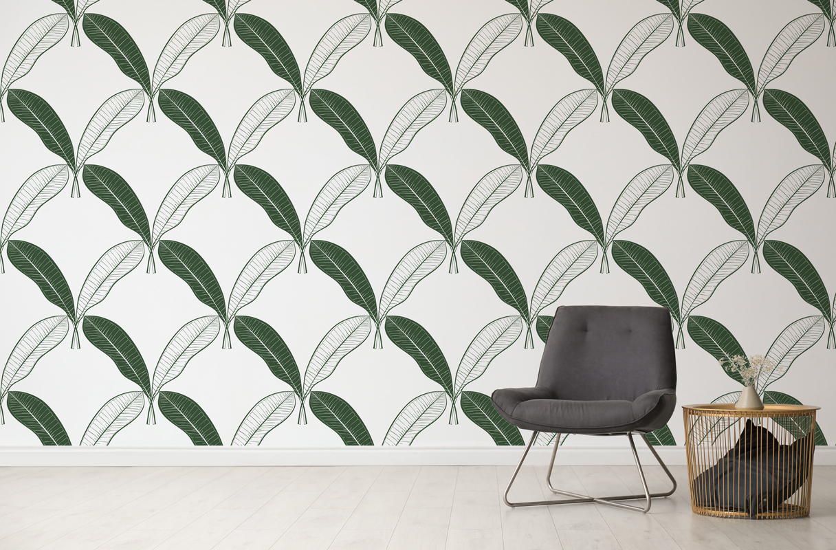 Tapeta - Zielone liście bananowca na białym tle - fototapeta.shop