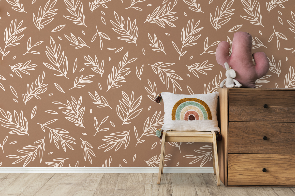 Tapeta - Beżowe listki i gałązki - fototapeta.shop