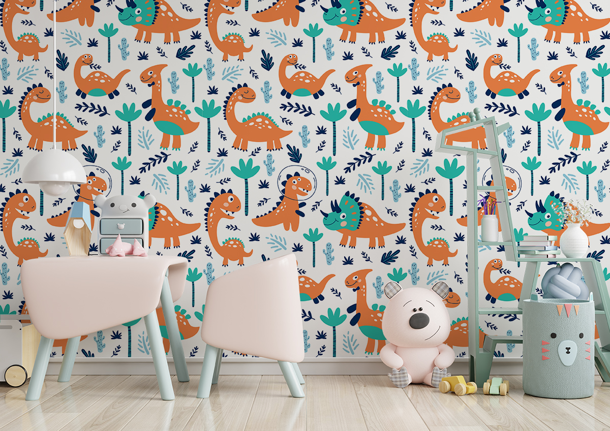 Tapeta - Dinozaury na białym tle - fototapeta.shop