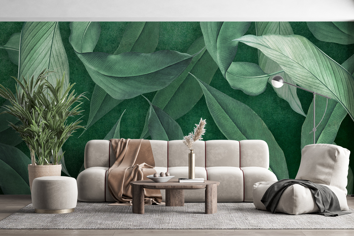 Fototapeta - Malowane liście bananowca w tonacji seledynowej - fototapeta.shop