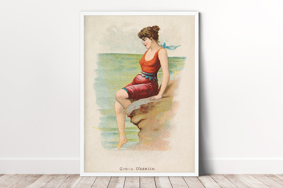 Plakat - Grève d'Azette - pocztówka z 1889 r. z serii Kimball Beautiful Bath - fototapeta.shop