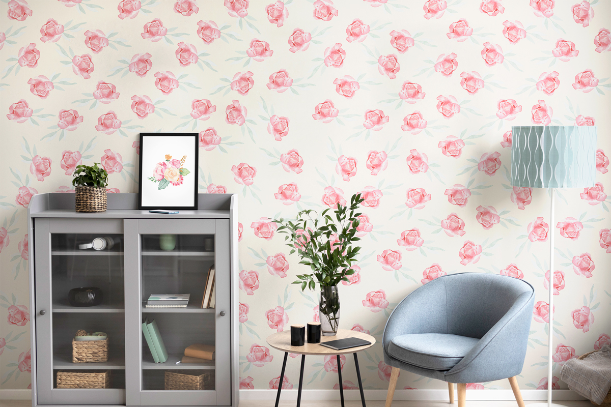 Tapeta - Delikatne róże na kremowym tle - fototapeta.shop