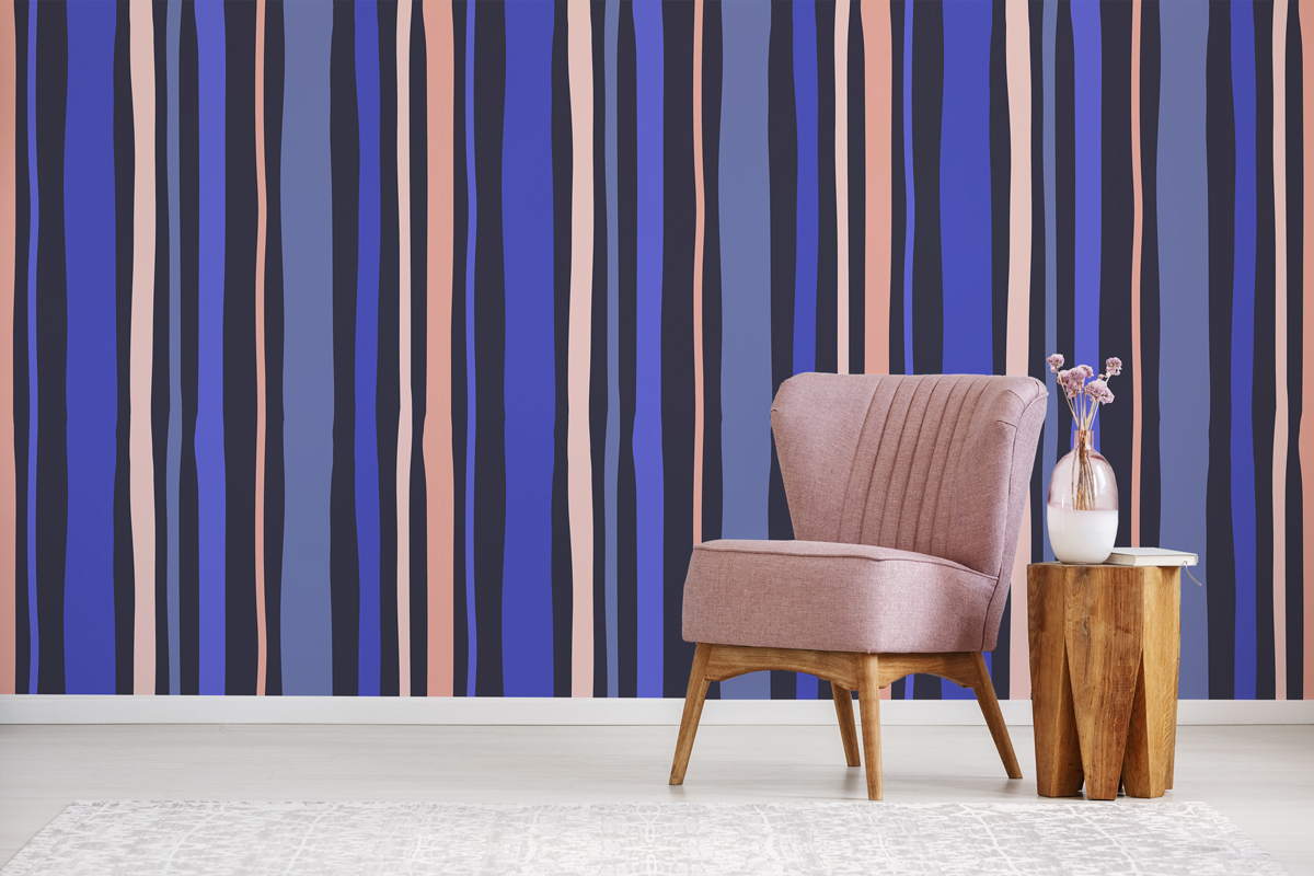 Tapeta - Pasy w granacie i różu - fototapeta.shop