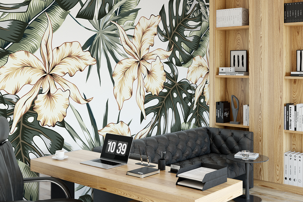 Tapeta - Orchidea na tle palm - fototapeta.shop