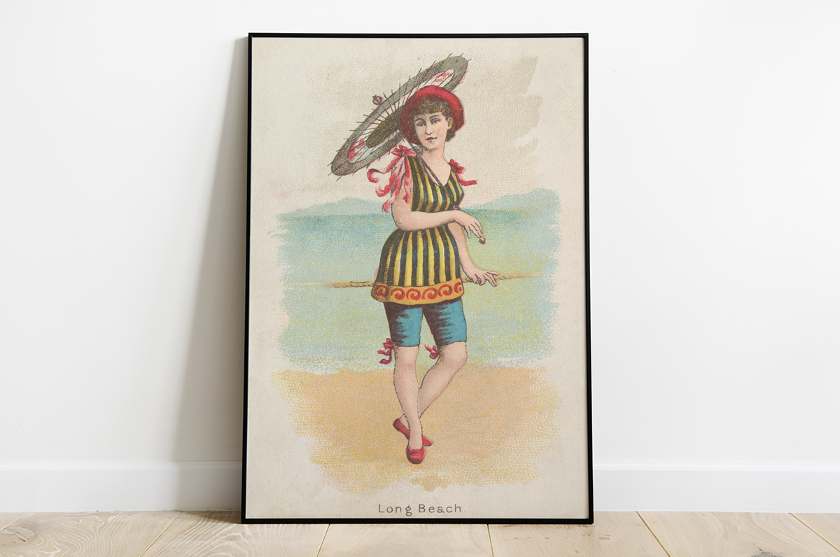 Plakat - Long Beach - pocztówka z 1889 r. z serii Kimball Beautiful Bathers - fototapeta.shop